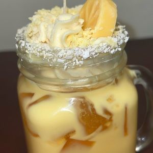 Passionfruit, banana and orange scented soy wax candles with gel wax ice cubes